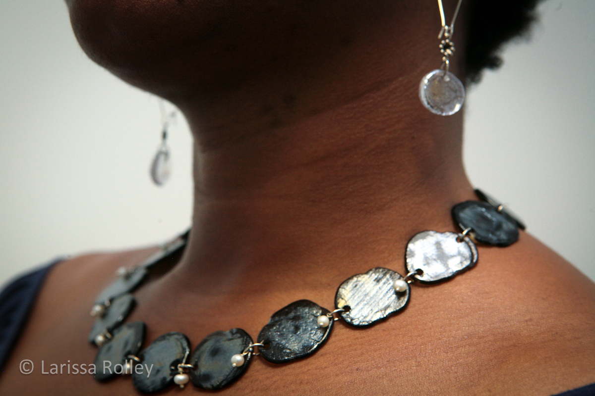 iridescent glass necklace and earrings